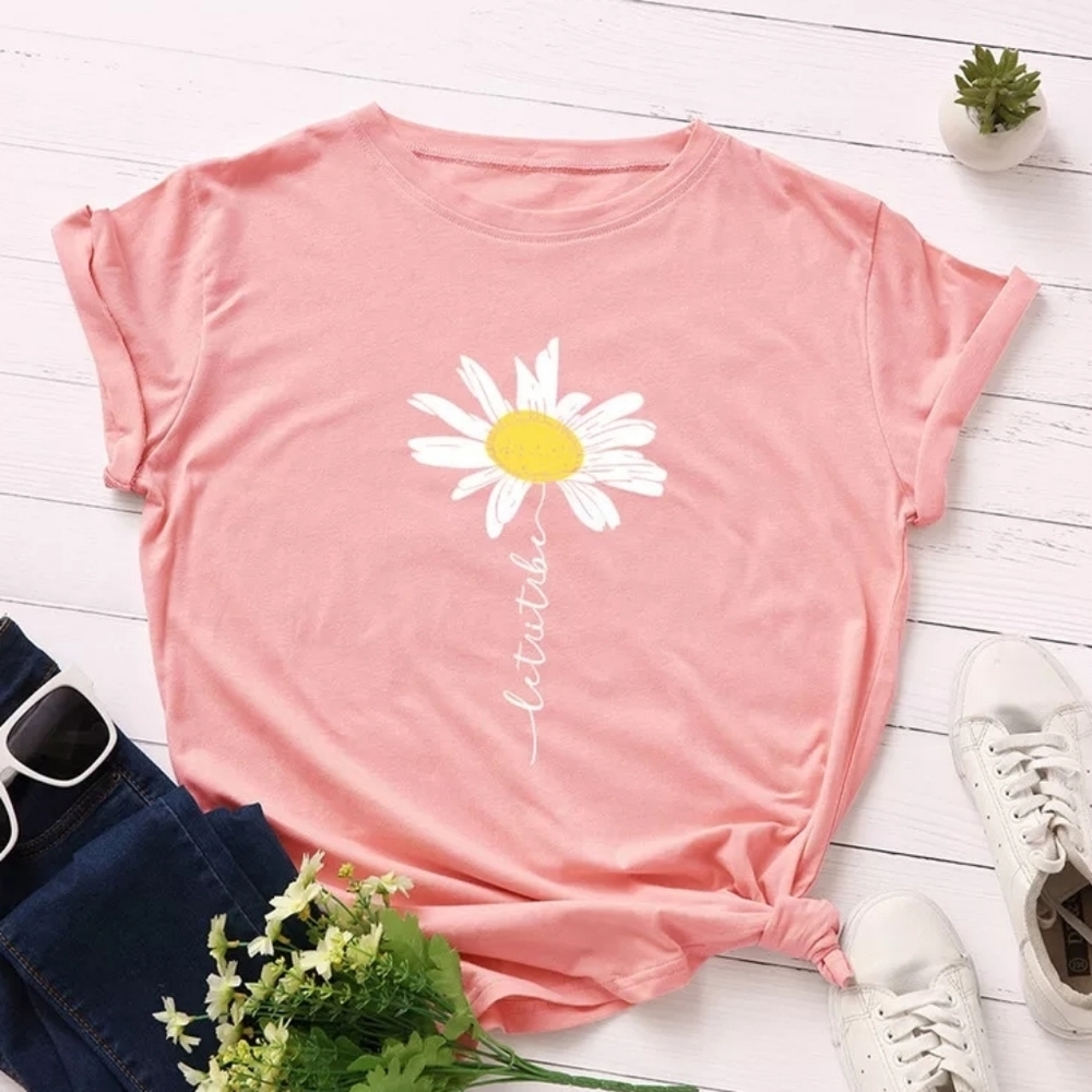 PINK DAISY PRINT TEE